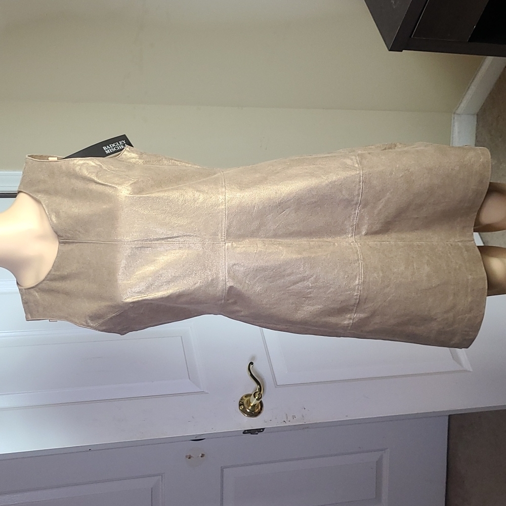 Badgley Mischka Gold Sleeveless Leather Dress 👗